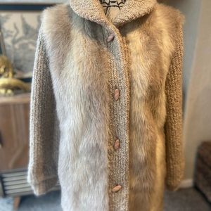 🎃1970's Oatmeal Knit & Faux Fur Coat